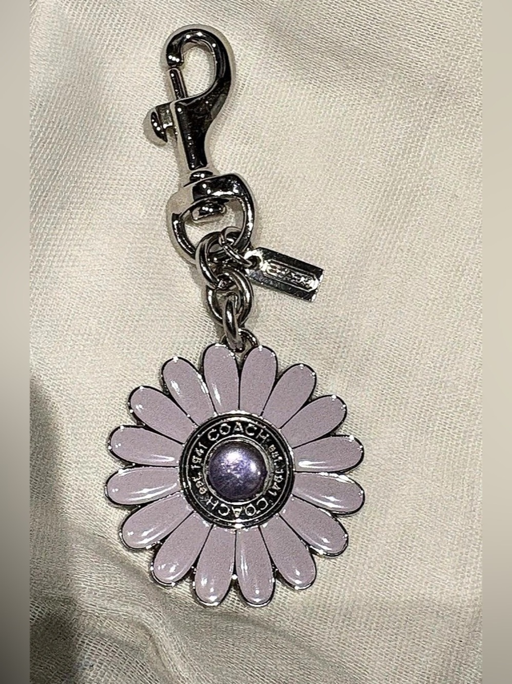 Y2K Coach Enameled Pink Daisy Bag Charm/Key Chain
